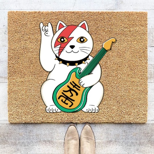 Lucky Cat Guitar Guitarist Coir Doormats