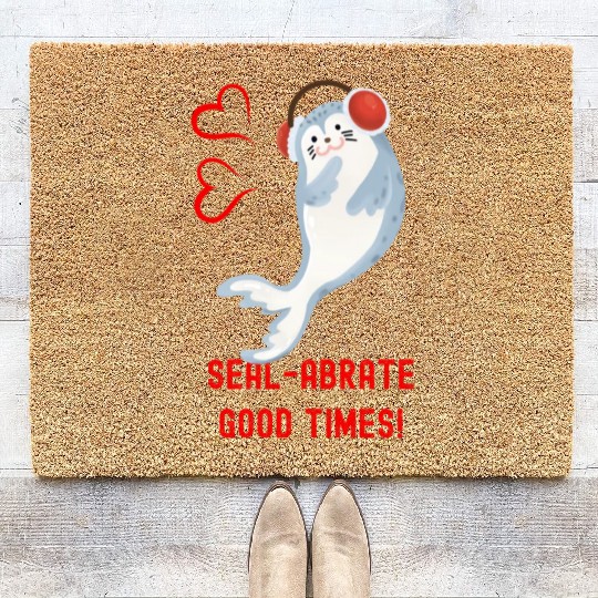 Seal Pun Sealabrate Good Times Cute Funny Animal P Coir Doormats