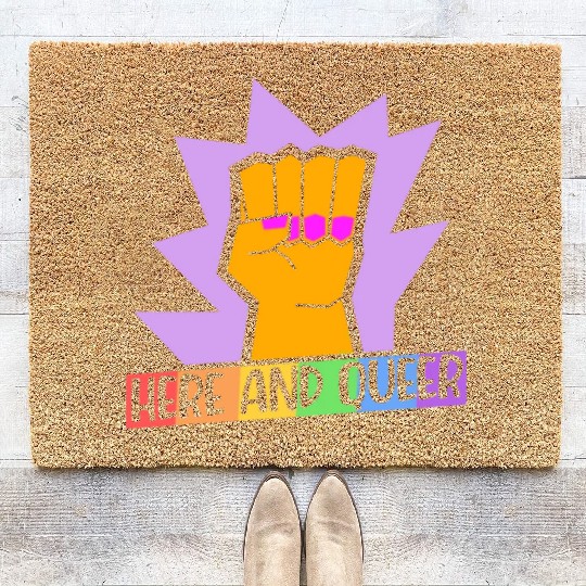 Here And Queer LGBTQ Community Rainbow Pride Month Coir Doormats