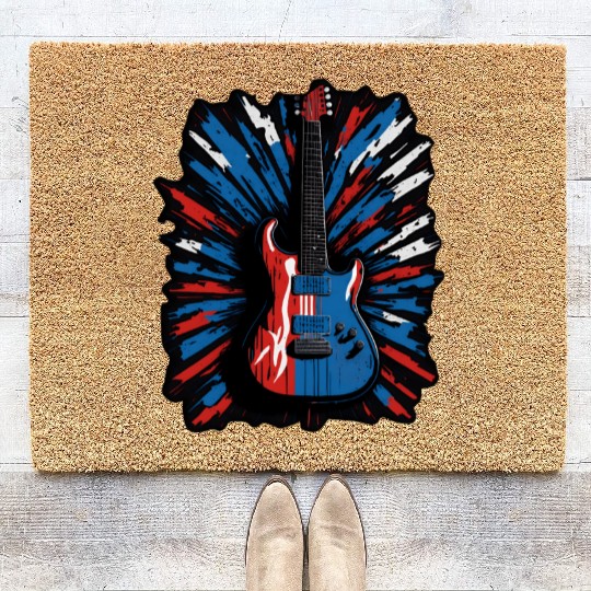 Electric guitar in Union Jack flag colors Coir Doormats