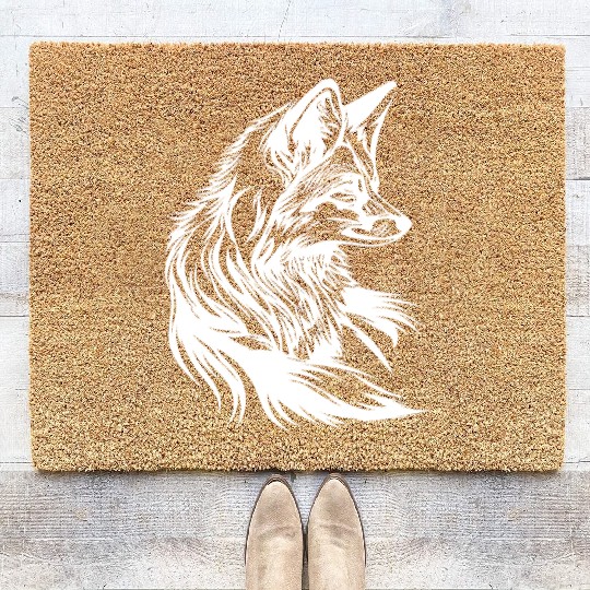 Little Cute Fox Portrait Tattoo Ink Coir Doormats