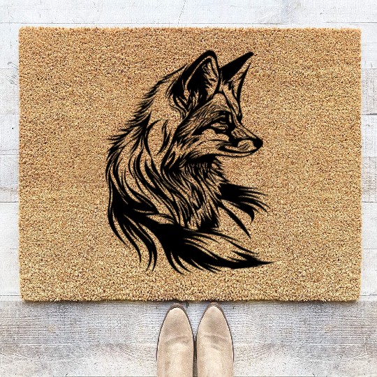 Little Cute Fox Portrait Tattoo Ink Coir Doormats