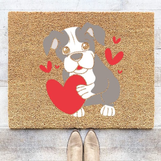 Cute Heart Puppy Boston Terrier Dog Coir Doormats