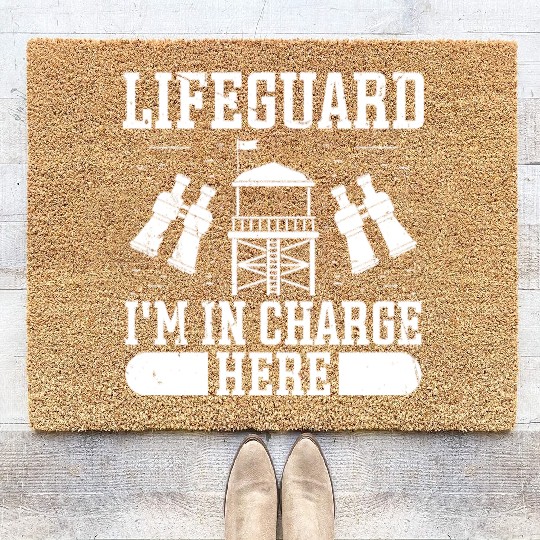 Lifeguard in charge here swimming pool guard Coir Doormats