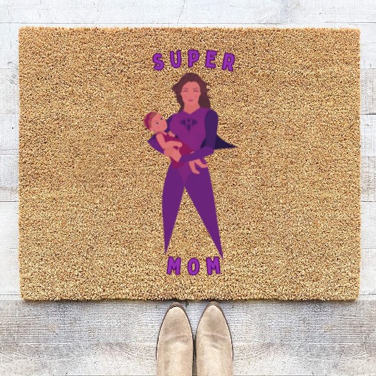 Violet Childish Super Mom Coir Doormats Mother's Day Gif