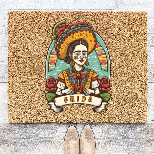 Frida Kahlo Floral Portrait Funny Cinco De Mayo Coir Doormats