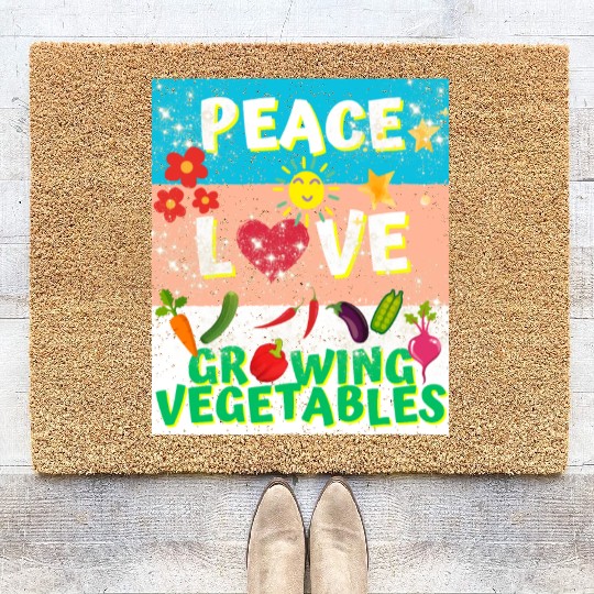 Peace love Vegetables design for him cool Coir Doormats