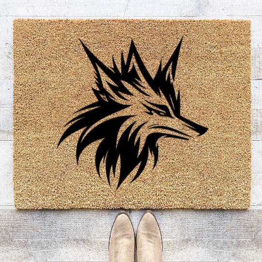 Wild Wolf Head Tattoo Style Portrait Coir Doormats