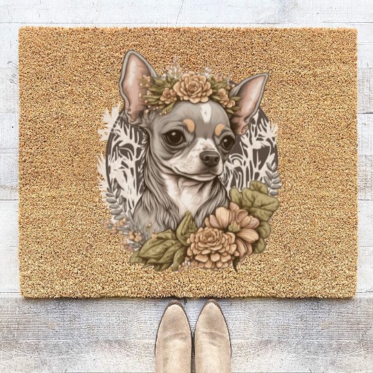 Cute Chihuahua Flower Crown Pet Dog Breed Floral P Coir Doormats