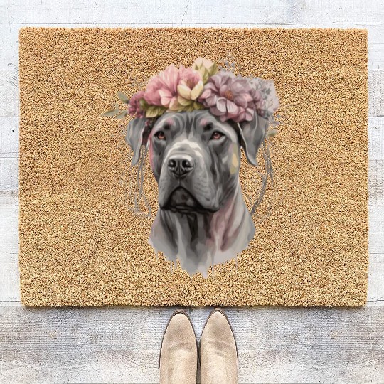 Cute Cane Corso Flower Crown Pet Dog Floral Puppy Coir Doormats
