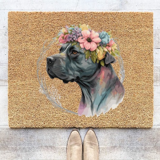 Cute Cane Corso Flower Crown Pet Dog Breed Puppy Coir Doormats