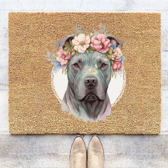 Cute Cane Corso Flower Crown Pet Dog Puppy Coir Doormats