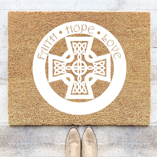 Timeless Celtic Cross With Celtic Knots Coir Doormats