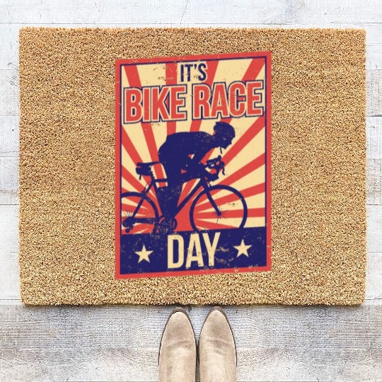 It's Bike Race Day Cycling Bicycle Racing Racer Coir Doormats
