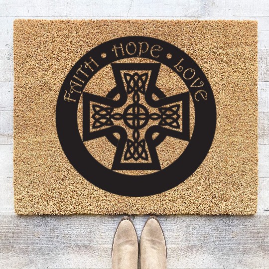 Timeless Celtic Cross With Celtic Knots Faith Coir Doormats