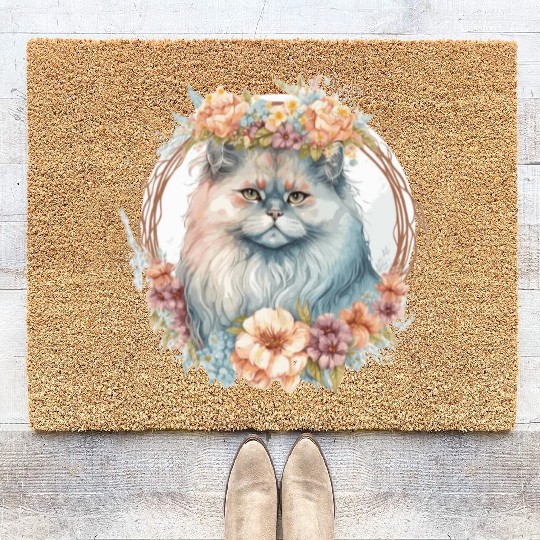 Cute Persian Cat Flower Crown Cats Pet Kitten Coir Doormats