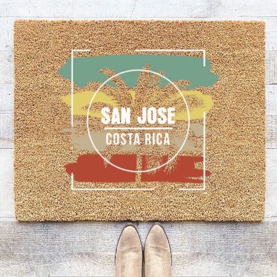 San Jose Costa Rica Artistic Palm Tree Retro Coir Doormats