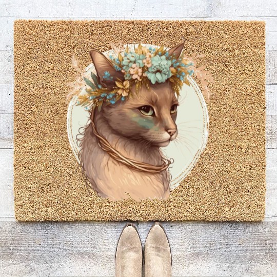 Cute Havana Brown Cat Flower Crown Cats Pet Kitten Coir Doormats