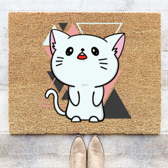 Cute little cat adorable kitty Kittenlove cat mom Coir Doormats