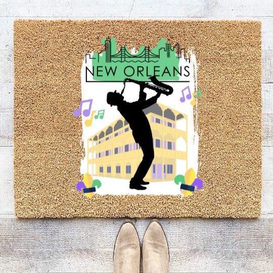 Mardi Gras New Orleans Louisiana City Jazz Music Coir Doormats