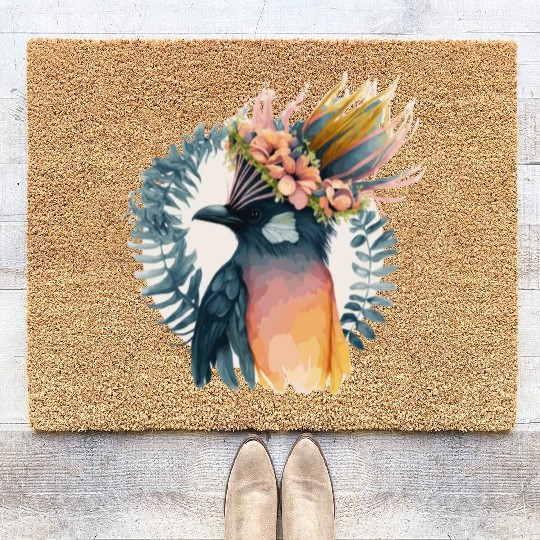 Cute Bird Of Paradise Bird Flower Crown Pet Birds Coir Doormats