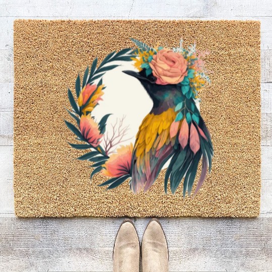 Cute Bird Of Paradise Bird Flower Crown Pet Birds Coir Doormats