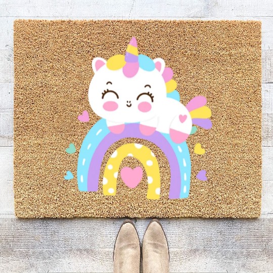 Sweet Kawaii Rainbow Unicorn Cute Girl Gift Coir Doormats