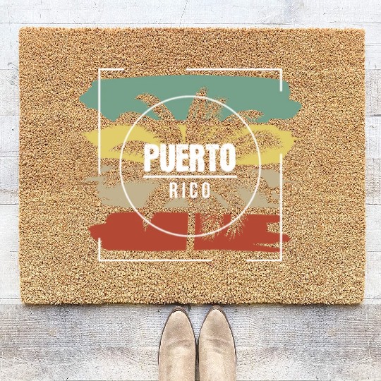 Puerto Rico Artistic Palm Tree Retro Coir Doormats