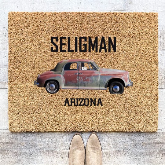 Old car city of Seligman in Arizonna, US Route 66 Coir Doormats