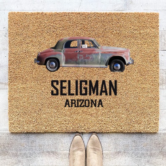 Old car city of Seligman in Arizonna, US Route 66 Coir Doormats