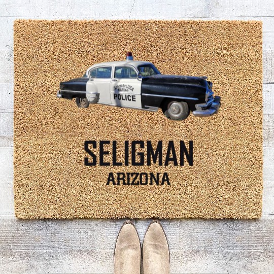 Old car city of Seligman in Arizonna, US Route 66 Coir Doormats