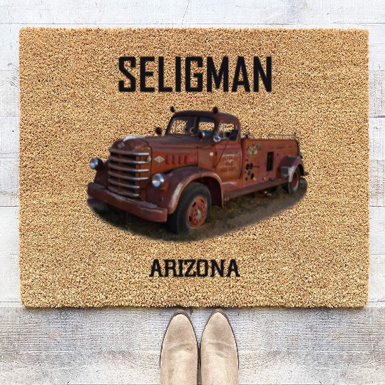 Old car city of Seligman in Arizonna, US Route 66 Coir Doormats