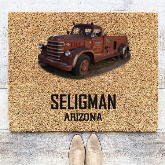 Old car city of Seligman in Arizonna, US Route 66 Coir Doormats
