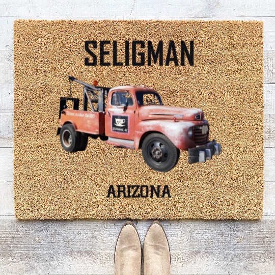 Old car city of Seligman in Arizonna, US Route 66 Coir Doormats