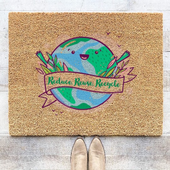 Reduce, Reuse, Rescue Quote with earth Graphic Coir Doormats