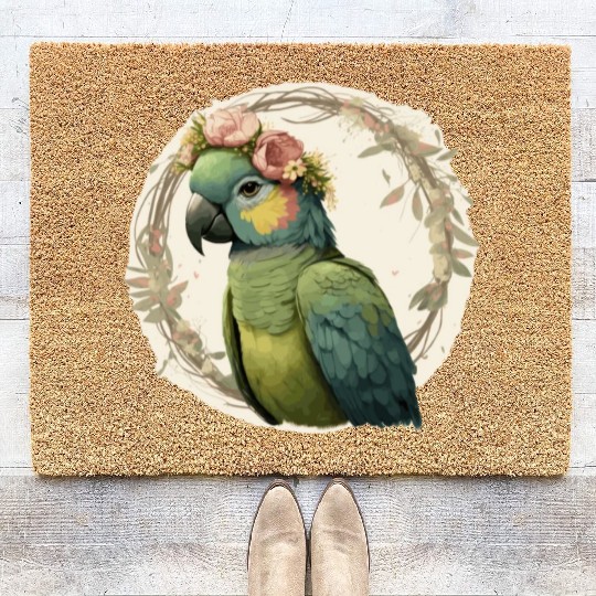 Watercolor Parrot Hahn's Macaw Bird Flower Crown P Coir Doormats