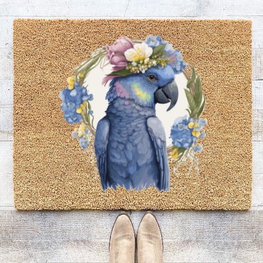 Cute Hyacinth Macaw Parrot Bird Flower Crown Pet B Coir Doormats