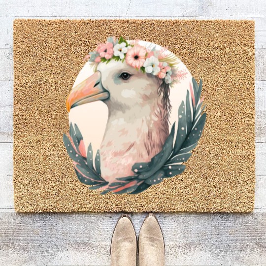 Cute Albatross Bird Flower Crown Floral Tropical B Coir Doormats