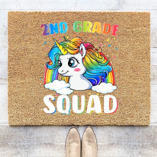 2nd Grade Squad Unicorn Rainbow Back Coir Doormats