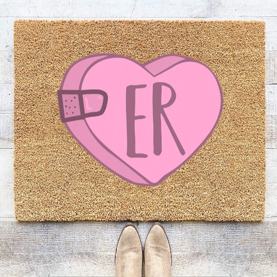 Cute ER Nurse Candy Heart for Valentines Day Scrub Coir Doormats