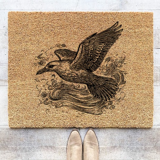 Elegant Flying Seagull Over The Water Coir Doormats