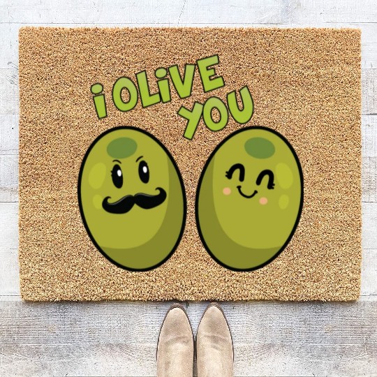Green olives valentine olive you Coir Doormats