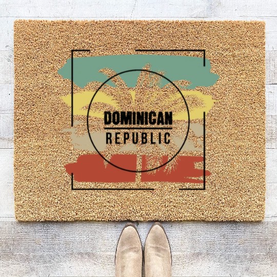 Dominican Republic Palm Tree Retro Artistic Coir Doormats