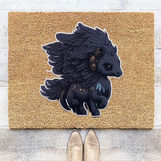 Midnight Flight of the Majestic Black Pegasus Coir Doormats