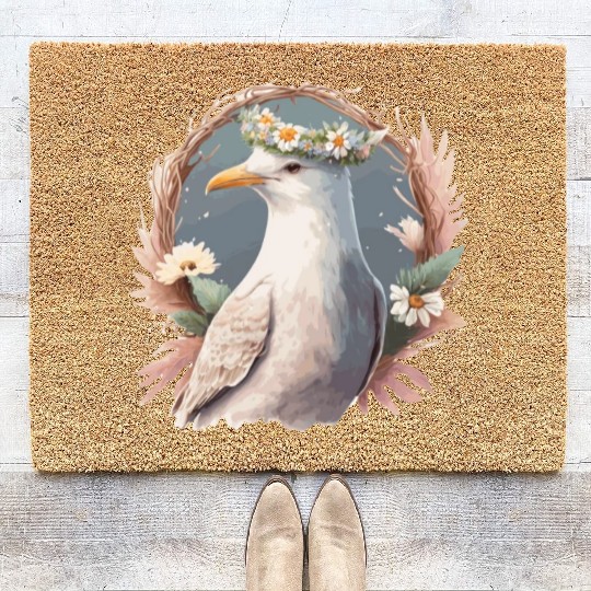 Seagull Bird Flower Crown Floral Seabirds Coir Doormats