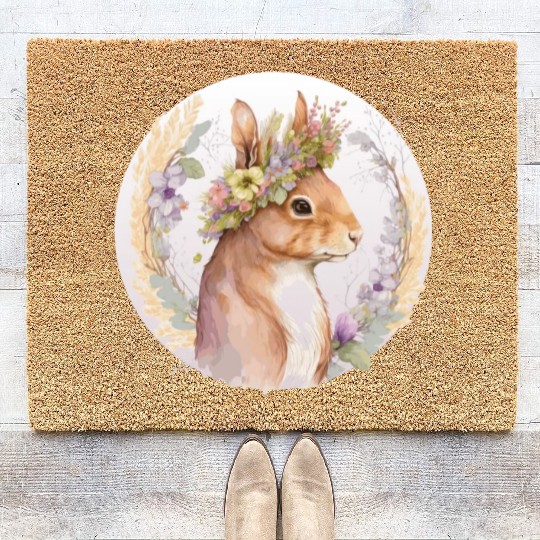 Floral Squirrel Flower Crown Watercolor Animal Lov Coir Doormats