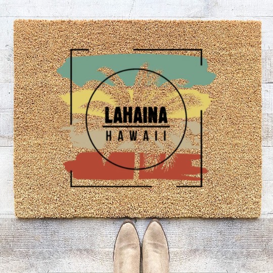 Lahaina Maui Hawaii Palm Tree Retro Artistic Coir Doormats