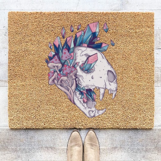 Crystal Cat Skull Coir Doormats