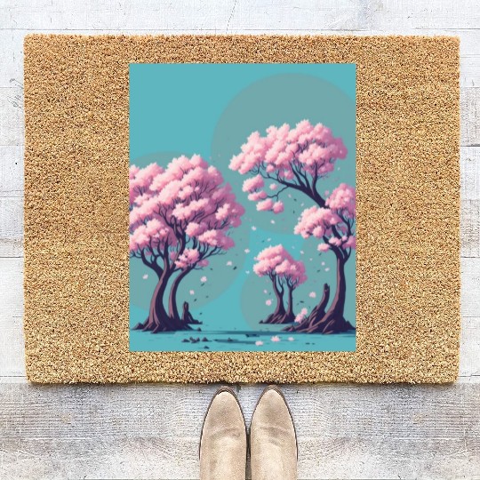Cherry Blossom tress with falling flowers Coir Doormats