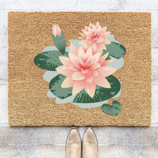 Water lily flower with bud in water lily pond Coir Doormats